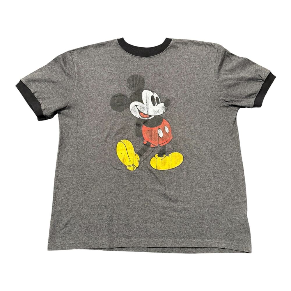 Vintage Disney Mickey Mouse Heather Gray Ringer Tee Size L